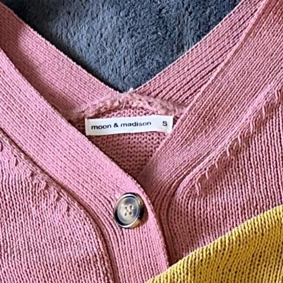 Pink or Yellow Cropped Dot Sleeve Button Up Cardigan Sweater Women's Small - Picture 9 of 11